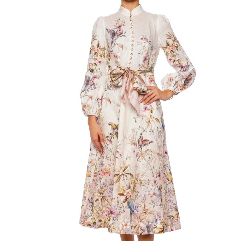 Zimmermann Rebellious style white floral long-sleeved midi dress